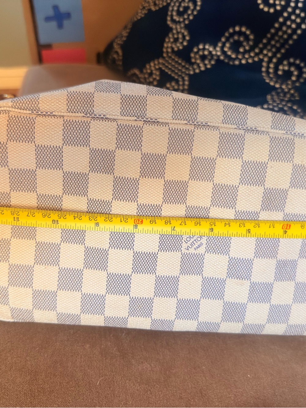 Louis Vuitton Damier Azur Neverfull Tote Beige Leather Authentic - Picture 14 of 15